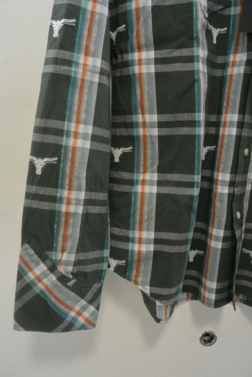 2015 S/S MARBLES L/SL BULLS LAME CHECK WESTERN SHIRTS OLIVE