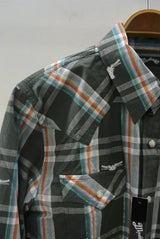 2015 S/S MARBLES L/SL BULLS LAME CHECK WESTERN SHIRTS OLIVE