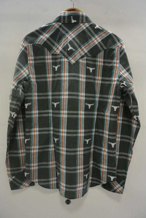 2015 S/S MARBLES L/SL BULLS LAME CHECK WESTERN SHIRTS OLIVE