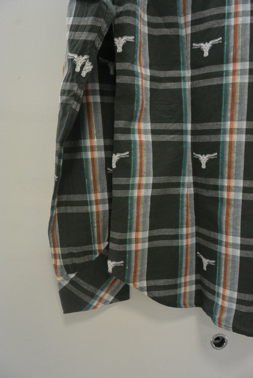 2015 S/S MARBLES L/SL BULLS LAME CHECK WESTERN SHIRTS OLIVE