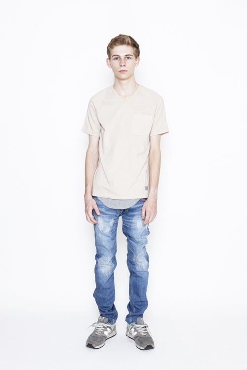 2016 S/S NUMBER (N)INE　RAGLAN POKET V-NECK T-SHIRTS_GARMENT DYE BEIGE