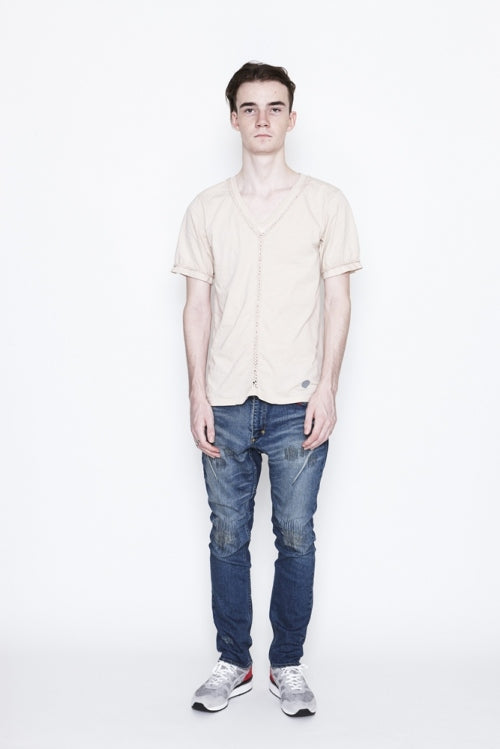2016 S/S NUMBER (N)INE　BRAIDED V-NECK T-SHIRTS_GARMENT DYE BEIGE