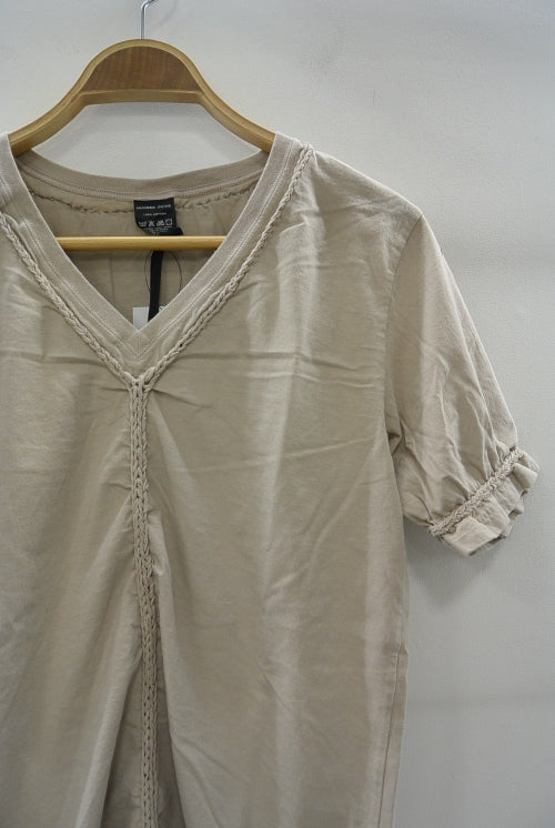 2016 S/S NUMBER (N)INE　BRAIDED V-NECK T-SHIRTS_GARMENT DYE BEIGE