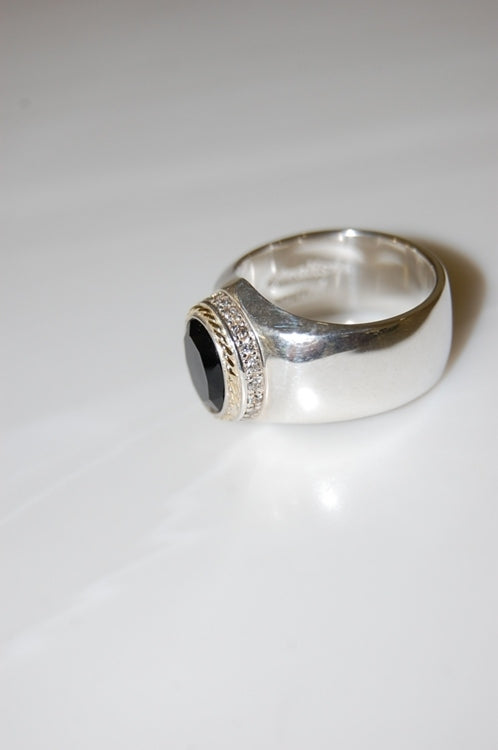 idealism sound 18K YG Rope T-COLLEGE RING with CZ SILVER