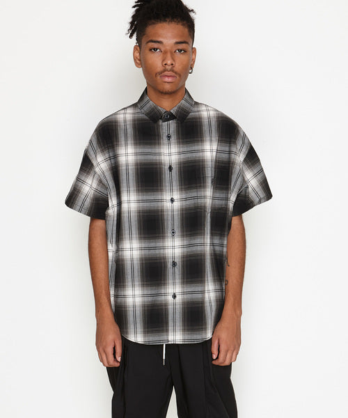 2019 S/S NUMBER (N)INE OMBRE CHECK BIG SHOULDER SHORT SLEEVE SHIRT