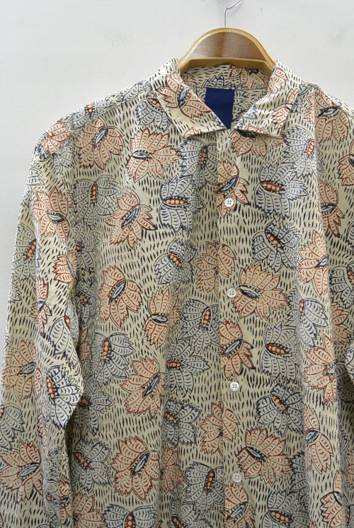 2016 S/S JAMA RICO Block Print(Plant Dye)Open Collar Shirt BEIGE