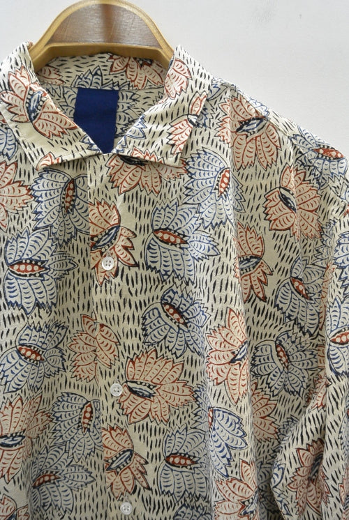 2016 S/S JAMA RICO Block Print(Plant Dye)Open Collar Shirt BEIGE