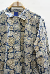 2016 S/S JAMA RICO Block Print(Plant Dye)Grandpa Shirt NAVY