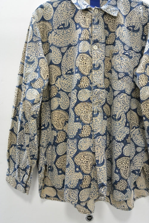 2016 S/S JAMA RICO Block Print(Plant Dye)Grandpa Shirt NAVY