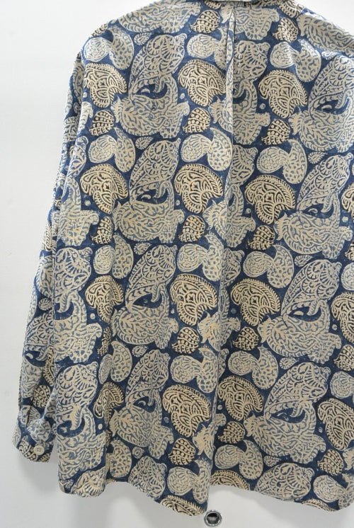 2016 S/S JAMA RICO Block Print(Plant Dye)Grandpa Shirt NAVY