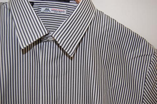 LITHIUM HOMME THOMAS MASON PIN-STRIPE PIN STRIPE FLY-FRONT S/S SHIRT LONDON STRIPE(BLACK×WHITE)