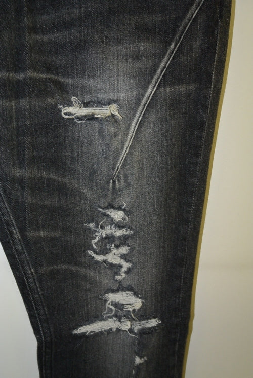 2016 A/W n(n) BY NUMBER (N)INE TAPERED PANTS_STRETCH DENIM(DAMAGE) BLACK