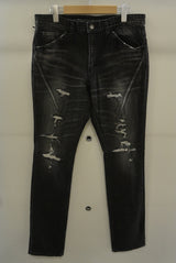 2016 A/W n(n) BY NUMBER (N)INE TAPERED PANTS_STRETCH DENIM(DAMAGE) BLACK