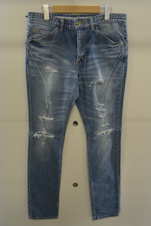 2016 A/W n(n) BY NUMBER (N)INE TAPERED PANTS_STRETCH DENIM(DAMAGE) BLUE