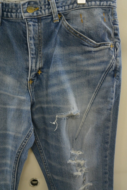 2016 A/W n(n) BY NUMBER (N)INE TAPERED PANTS_STRETCH DENIM(DAMAGE) BLUE
