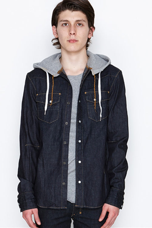 2016 A/W n(n) BY NUMBER (N)INE HOODED WESTERN SHIRTS_ DENIM(WASHED) BLUE