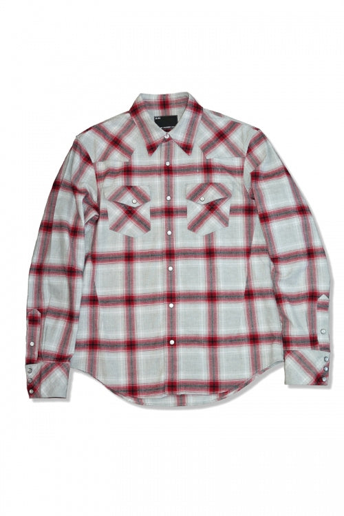 2015 A/W n(n) BY NUMBER (N)INE Western Shirts_Flannel Onbure Check GRAYxRED