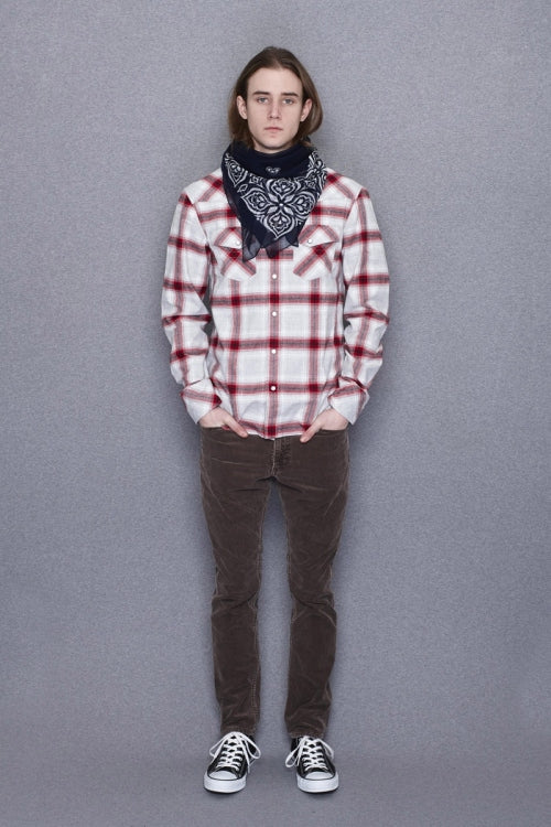 2015 A/W n(n) BY NUMBER (N)INE Western Shirts_Flannel Onbure Check GRAYxRED