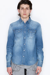2016 A/W n(n) BY NUMBER (N)INE WESTERN SHIRTS_DENIM(DAMAGE) BLUE