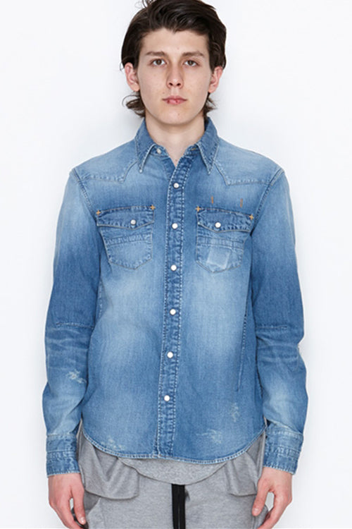 2016 A/W n(n) BY NUMBER (N)INE WESTERN SHIRTS_DENIM(DAMAGE) BLUE