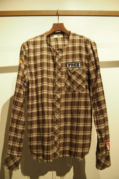 2016 A/W M cut off original patch check shirts brown