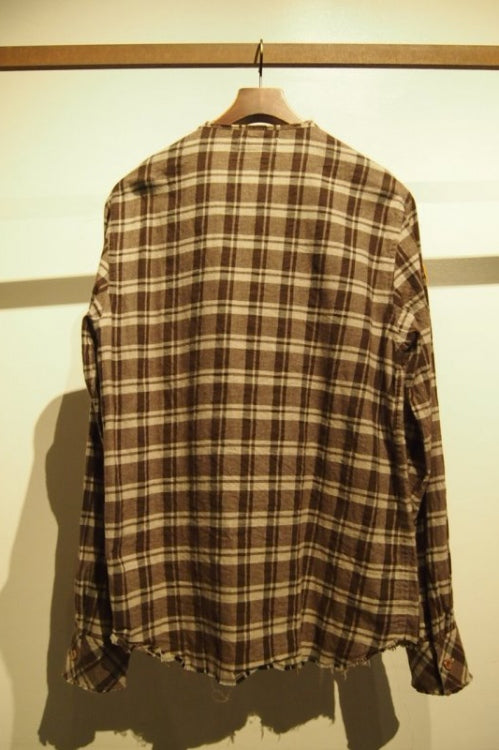 2016 A/W M cut off original patch check shirts brown