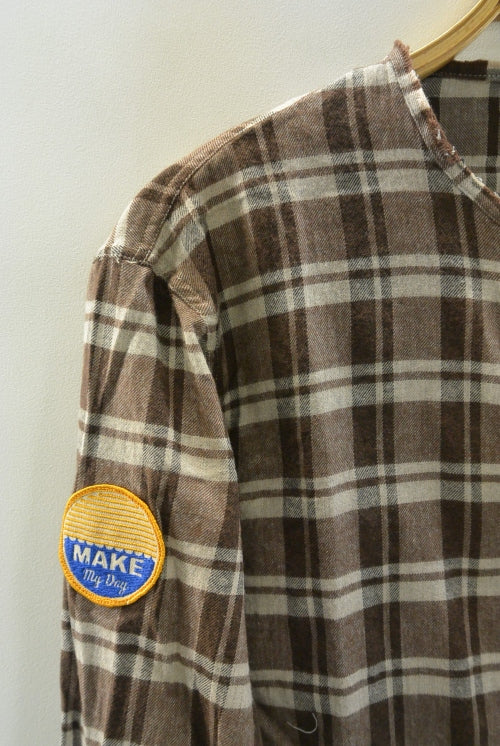 2016 A/W M cut off original patch check shirts brown