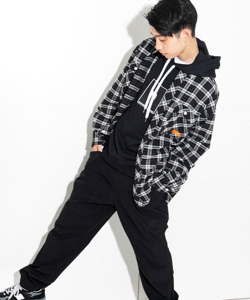 2020 A/W NUMBER (N)INE OVERSIZED BUTTON DOWN COLLAR N(N) LOGO EMBROIDERED STRETCH CHECK SHIRT