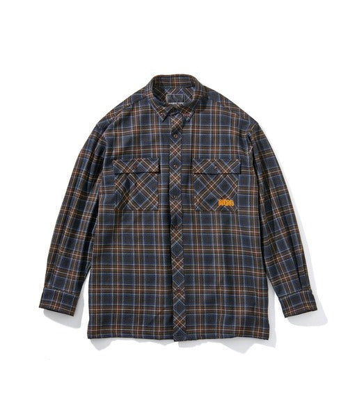 2020 A/W NUMBER (N)INE OVERSIZED BUTTON DOWN COLLAR N(N) LOGO EMBROIDERED STRETCH CHECK SHIRT
