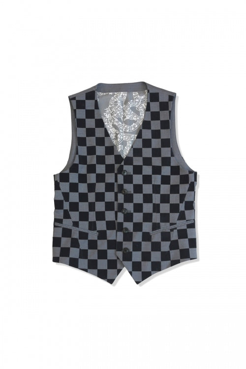 2015 A/W NUMBER (N)INE Tailored Vest_Pattern GRAY-CHEKER FLAG