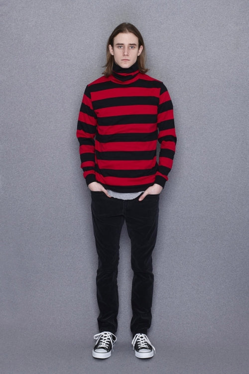 2015 A/W NUMBER (N)INE Border Turtle Neck REDxBLACK