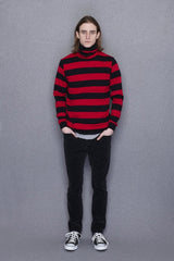 2015 A/W NUMBER (N)INE Border Turtle Neck REDxBLACK