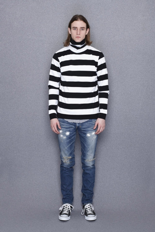 2015 A/W NUMBER (N)INE Border Turtle Neck WHITExBLACK