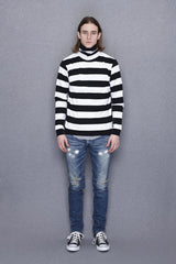 2015 A/W NUMBER (N)INE Border Turtle Neck WHITExBLACK