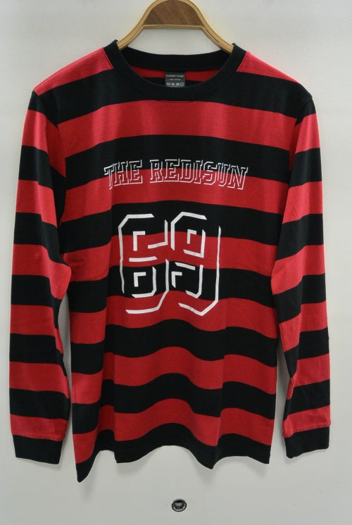 2015 A/W NUMBER (N)INE Border T-Shirts L/S _THE REDISUN 69 REDxBLACK