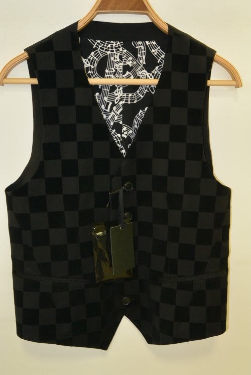 2015 A/W NUMBER (N)INE Tailored Vest_Pattern BLACK-CHEKER FLAG