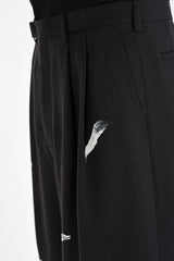 2019 A/W LAD MUSICIAN WOOL GABARDINE INKJET FALLEN LEAVES 2TUCK CROPPED WIDE SLACKS
