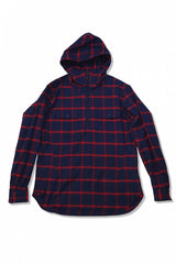 2015 A/W NUMBER (N)INE Hafe Zip Hooded Shirts_Flannel Window Pane NAVYxRED
