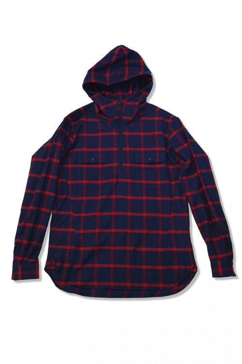 2015 A/W NUMBER (N)INE Hafe Zip Hooded Shirts_Flannel Window Pane NAVYxRED