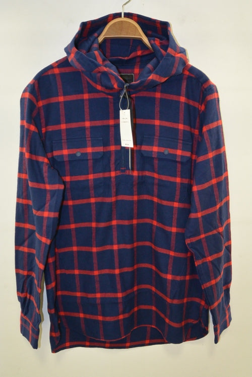 2015 A/W NUMBER (N)INE Hafe Zip Hooded Shirts_Flannel Window Pane NAVYxRED