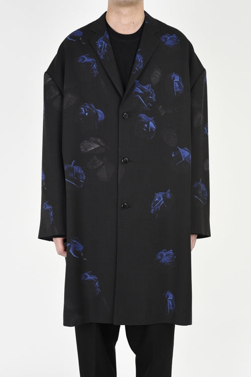 2018 A/W LAD MUSICIAN ROSE PHOTO SUPER BIG LONG JACKET BLACK×BLUE