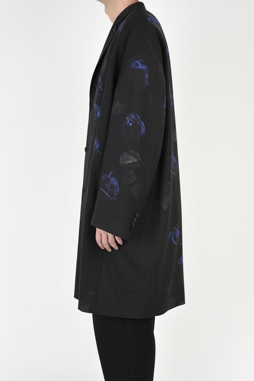2018 A/W LAD MUSICIAN ROSE PHOTO SUPER BIG LONG JACKET BLACK×BLUE