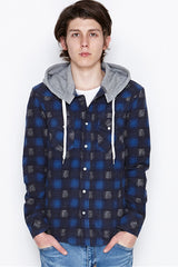 2016 A/W n(n) BY NUMBER (N)INE HOODED WESTERN SHIRTS_FLANNEL OMBRE CHECK BLUE