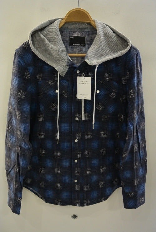 2016 A/W n(n) BY NUMBER (N)INE HOODED WESTERN SHIRTS_FLANNEL OMBRE CHECK BLUE