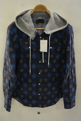 2016 A/W n(n) BY NUMBER (N)INE HOODED WESTERN SHIRTS_FLANNEL OMBRE CHECK BLUE