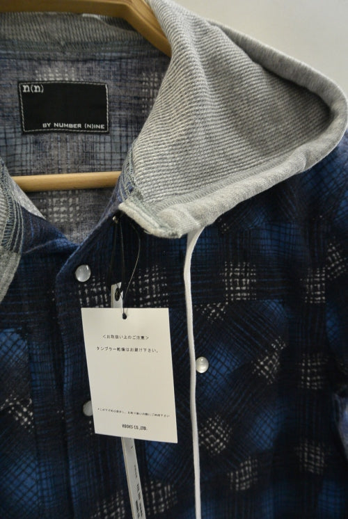 2016 A/W n(n) BY NUMBER (N)INE HOODED WESTERN SHIRTS_FLANNEL OMBRE CHECK BLUE