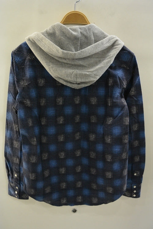2016 A/W n(n) BY NUMBER (N)INE HOODED WESTERN SHIRTS_FLANNEL OMBRE CHECK BLUE
