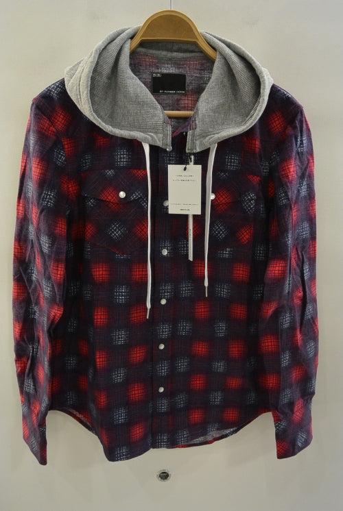2016 A/W n(n) BY NUMBER (N)INE HOODED WESTERN SHIRTS_FLANNEL OMBRE CHECK RED