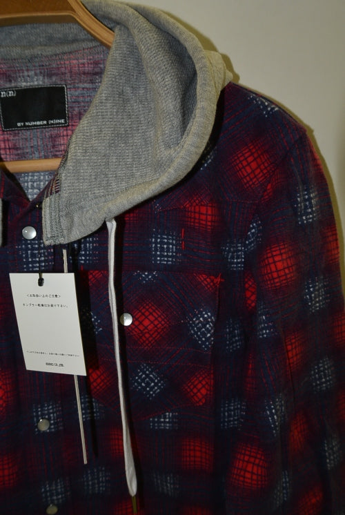 2016 A/W n(n) BY NUMBER (N)INE HOODED WESTERN SHIRTS_FLANNEL OMBRE CHECK RED