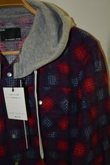2016 A/W n(n) BY NUMBER (N)INE HOODED WESTERN SHIRTS_FLANNEL OMBRE CHECK RED